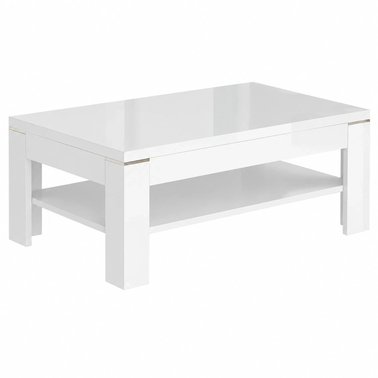 Moderner Couchtisch SAVOY mit Ablage, 120x75x43 cm, Weiß Hochglanz