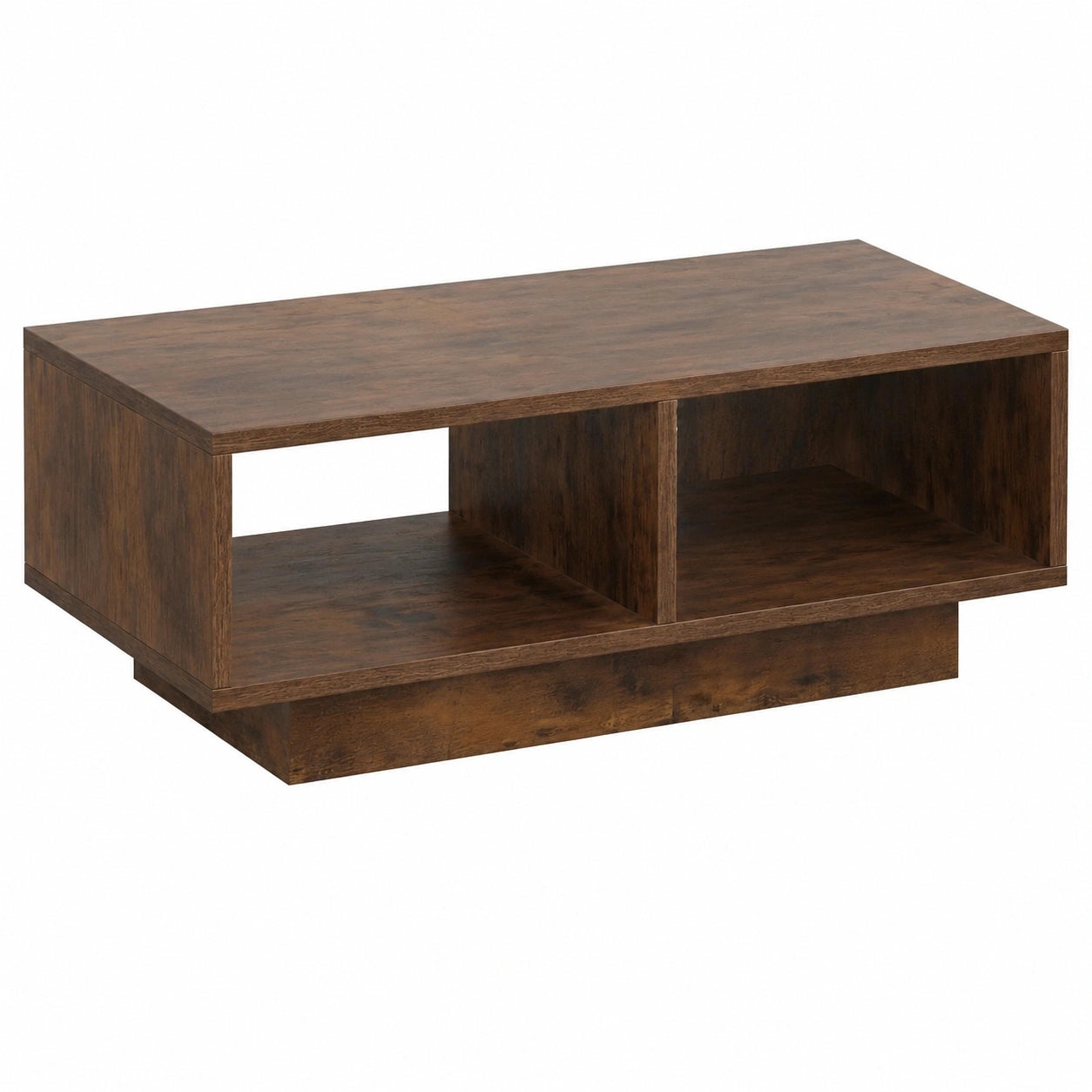 Moderner Couchtisch in Vintage-Holzoptik, Schwarz mit zwei offenen Fächern