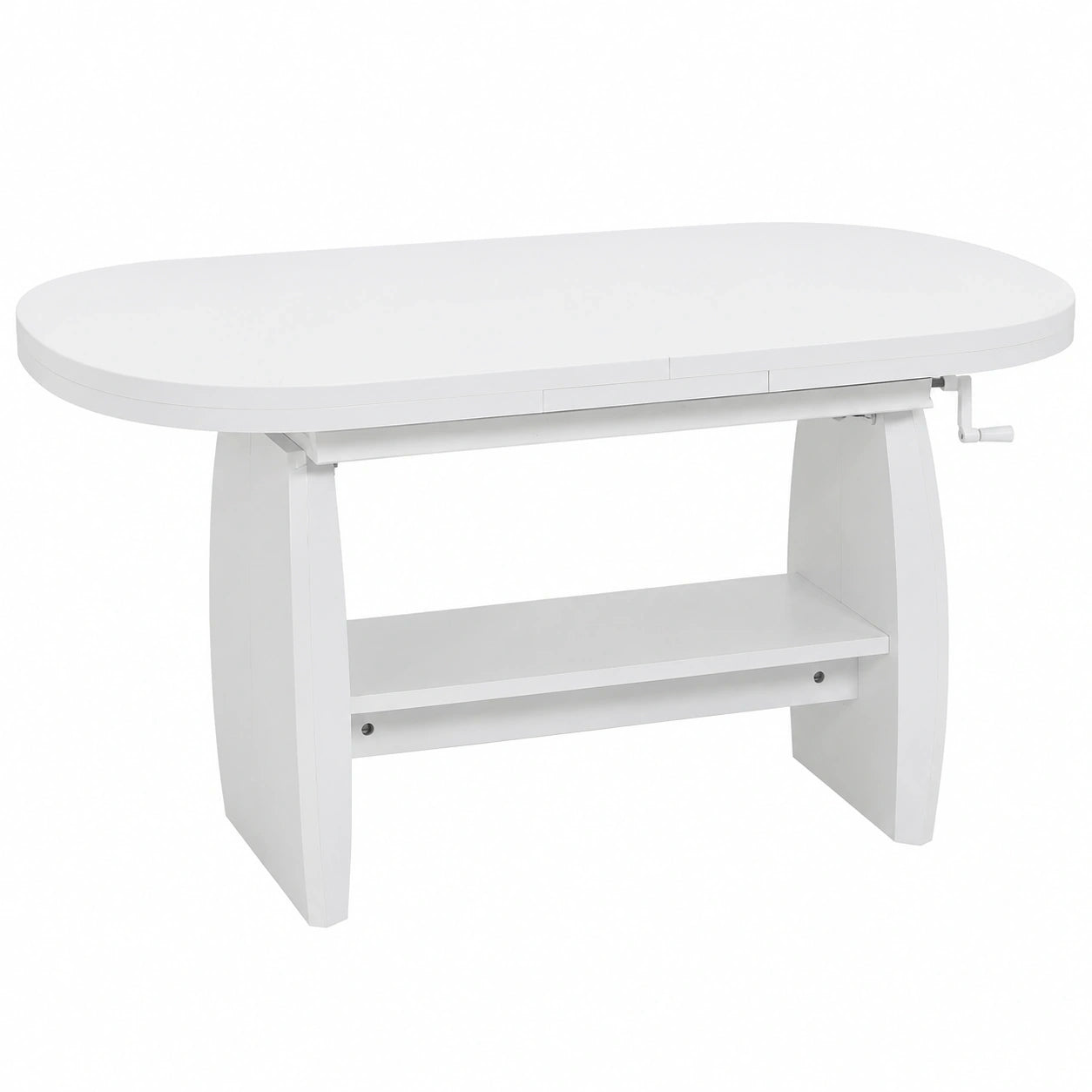 Verstellbarer Funktionscouchtisch Michael in Holzoptik, Weiß Dekor, ausziehbar 90-142 cm, höhenverstellbar 52-62 cm