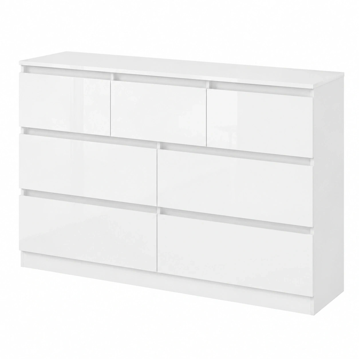 Weiße Hochglanz-Kommode mit 7 Schubladen für Schlafzimmer und Wohnzimmer