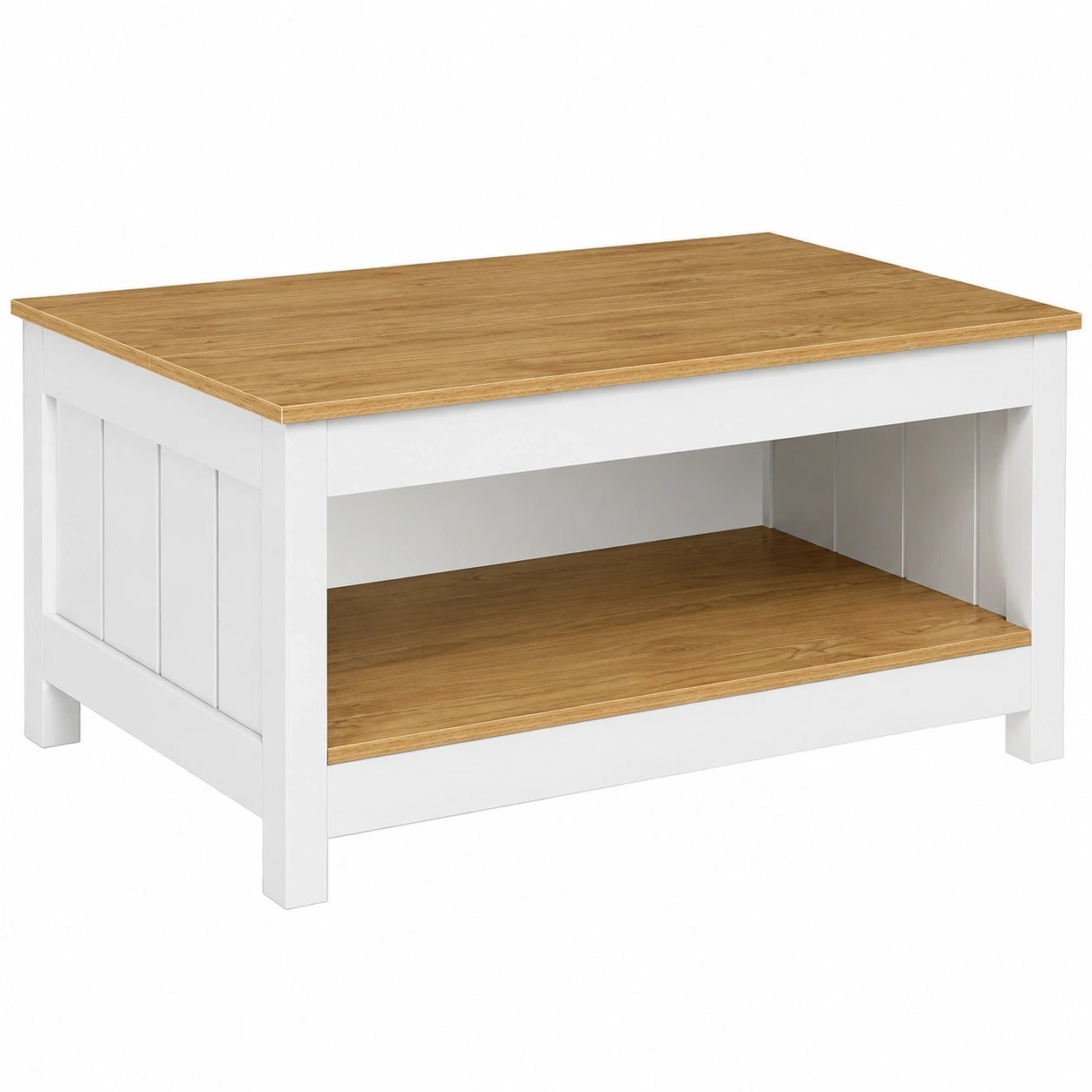 Quadratischer Couchtisch im Landhausstil mit Ablage, 80 x 80 cm, aus Holz