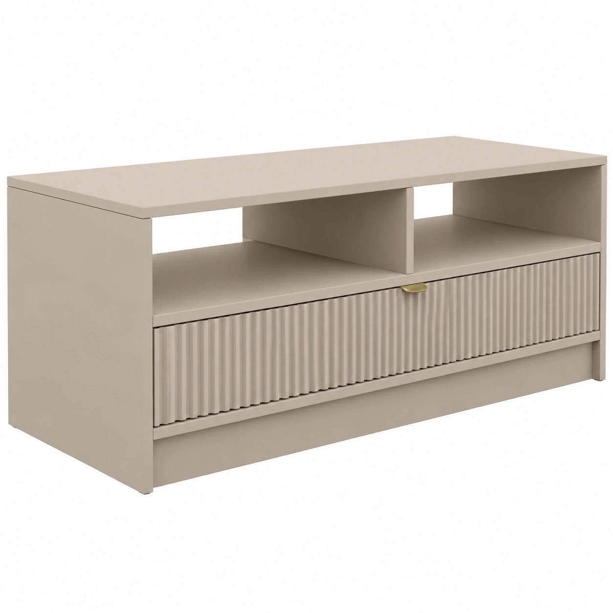 Eleganter Sofatisch Tireno mit Schublade und geriffelter Front, 100x40x50 cm, Sandbeige