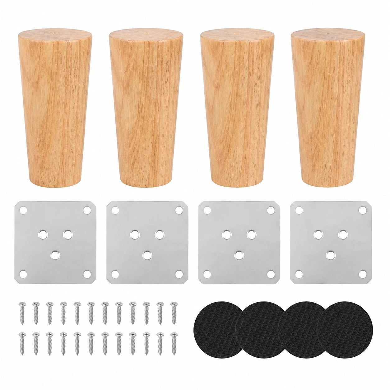 Massivholz Möbelfüße aus Eiche, 4er-Set, 8 cm Höhe, inklusive Montageplatten und Schrauben, ideal für Sofa, Kommode, Schrank und Couchtisch