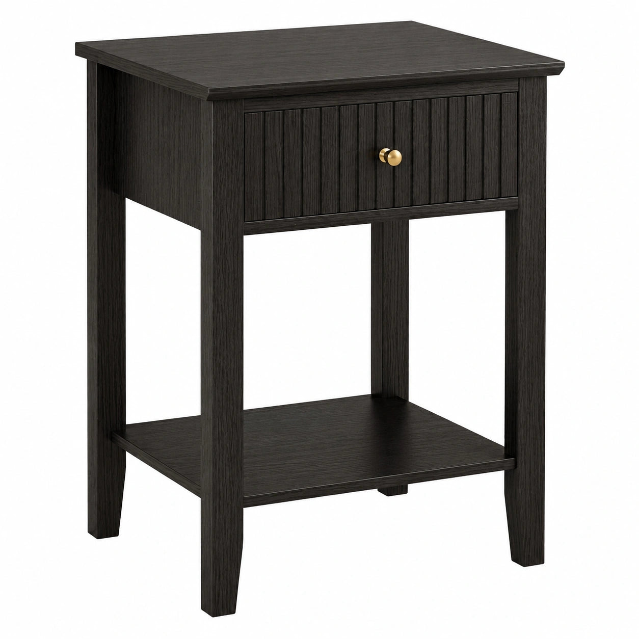 Vintage Nachttisch aus Massivholz mit Schublade, Boho-Stil, Schwarz