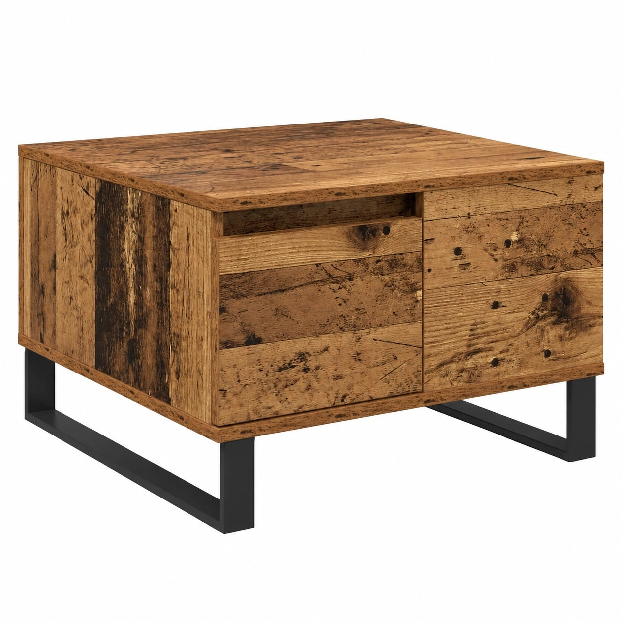 Moderner Couchtisch aus Altholz mit Ablage, 55x55x36,5 cm