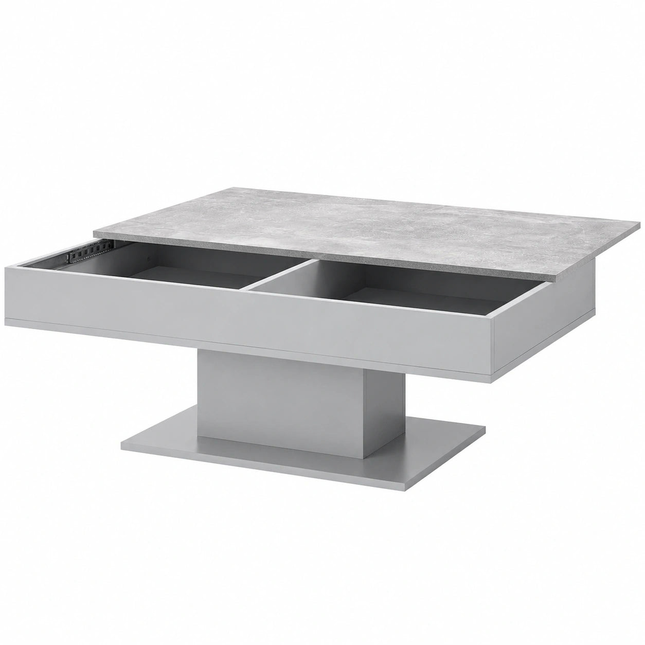 Rechteckiger Couchtisch Lünen mit Stauraum und ausziehbarer Tischplatte in Betonoptik, 2 Ablagefächer, 40 x 110 x 60 cm, Grau