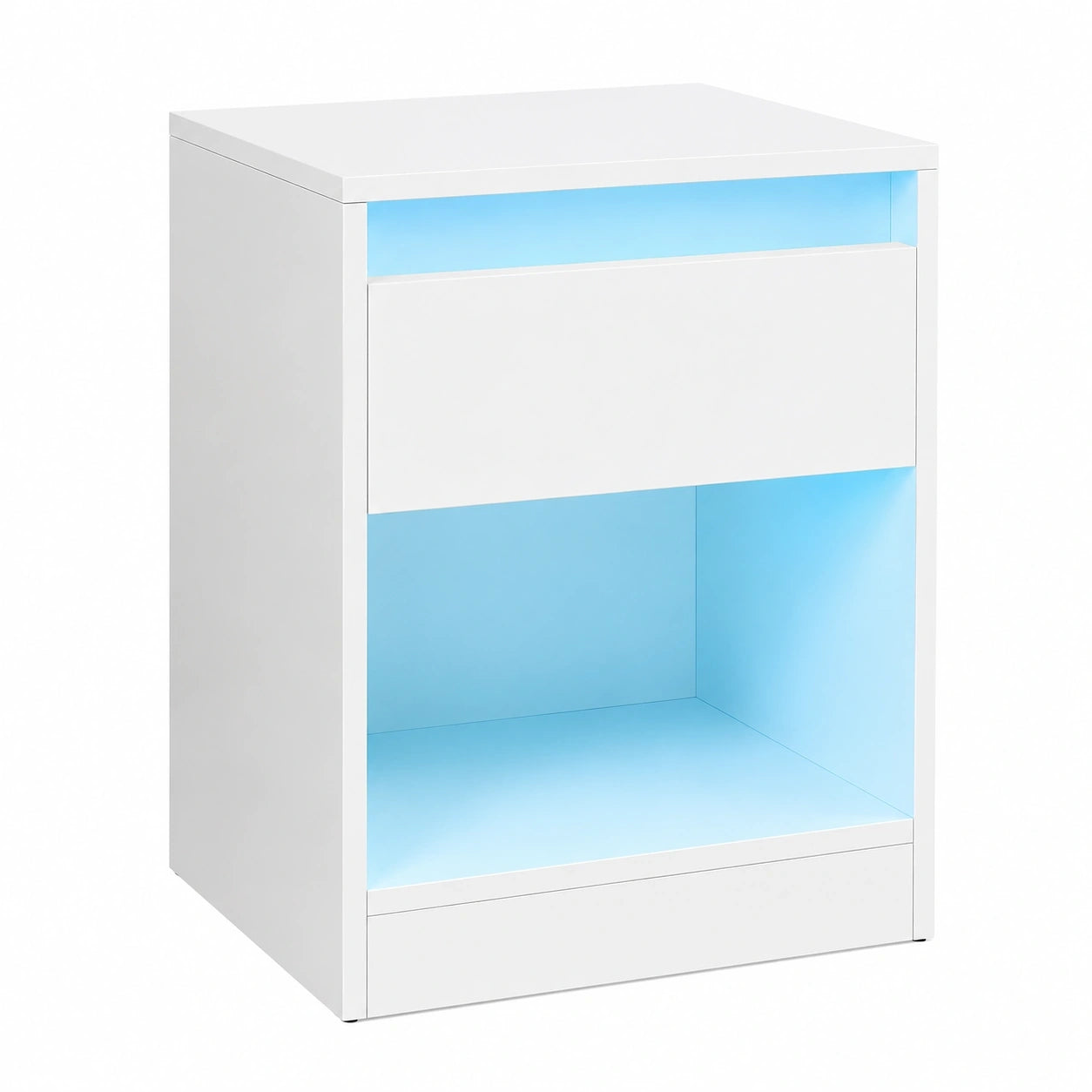 VASAGLE Beistelltisch mit LED-Licht, USB-Anschlüssen und Steckdosen, Nachttisch mit Schublade, modern, für Schlafzimmer und Wohnzimmer, wolkenweiß