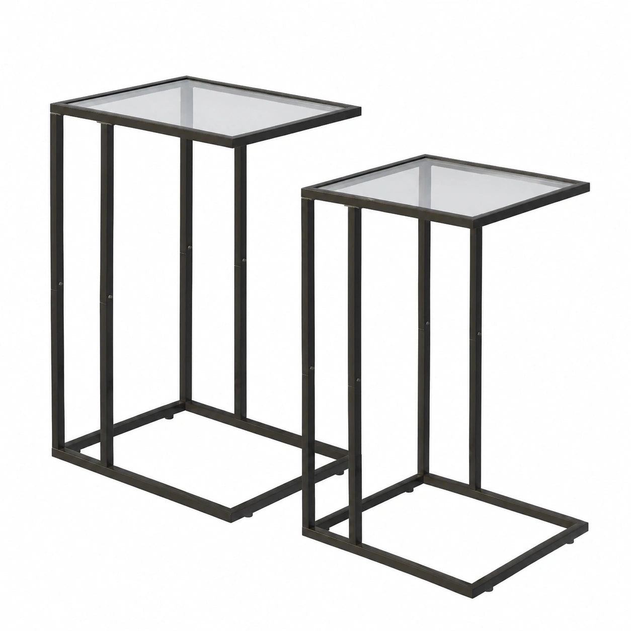 Moderner C-Form Beistelltisch Set, Glas und Metall, Schwarz, Ideal für Sofa und Bett