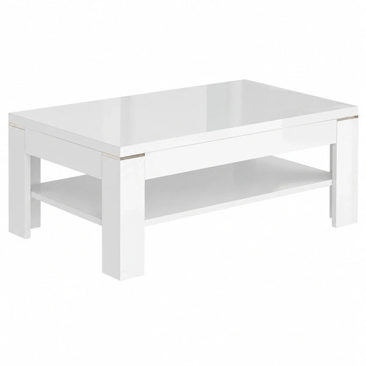 Moderner Couchtisch SAVOY mit Ablage, 120x75x43 cm, Weiß Hochglanz