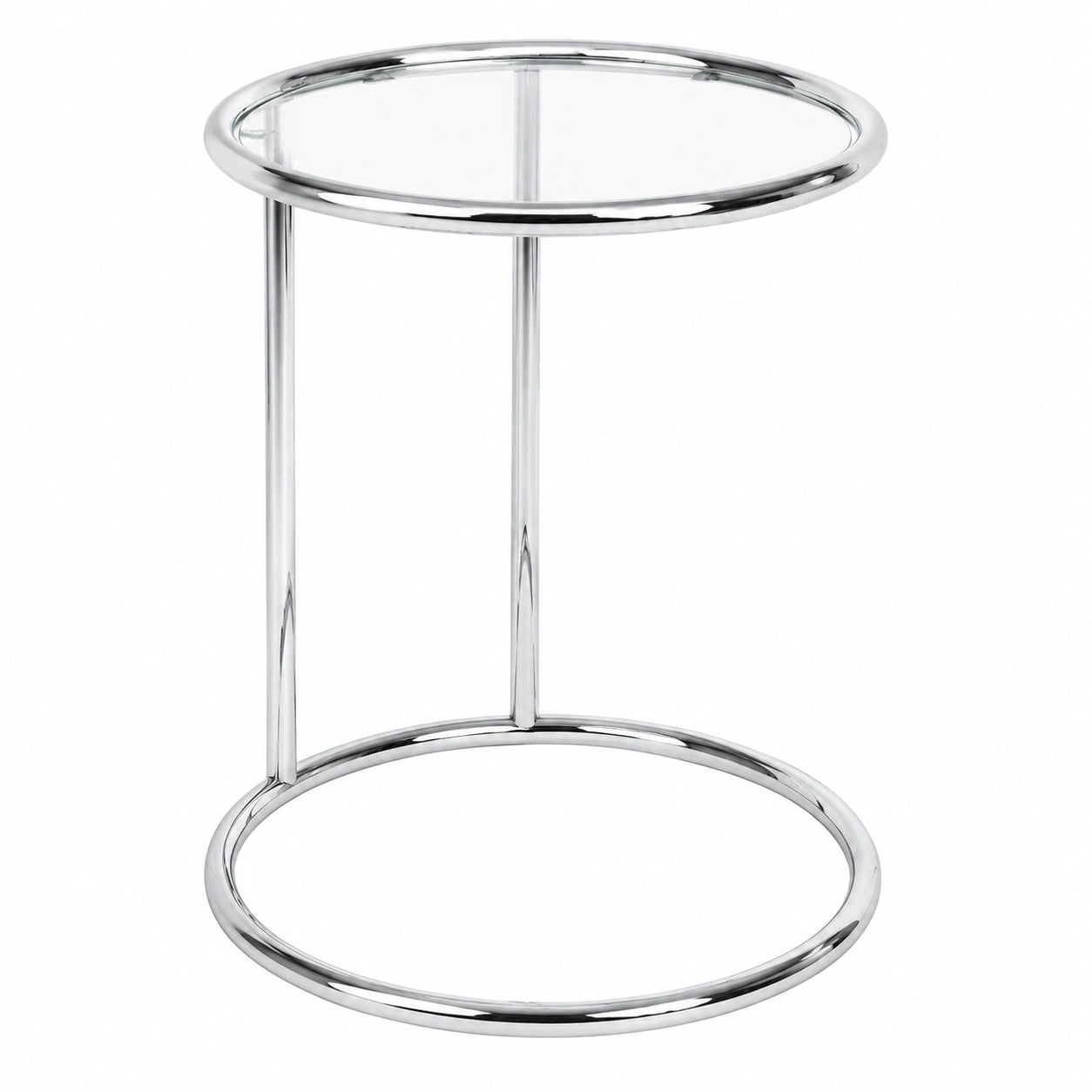 Moderner Beistelltisch aus Chrom mit Glasplatte, rund, Höhe 55 cm, Durchmesser 45 cm