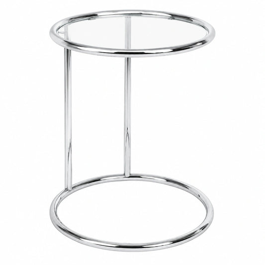 Moderner Beistelltisch aus Chrom mit Glasplatte, rund, Höhe 55 cm, Durchmesser 45 cm
