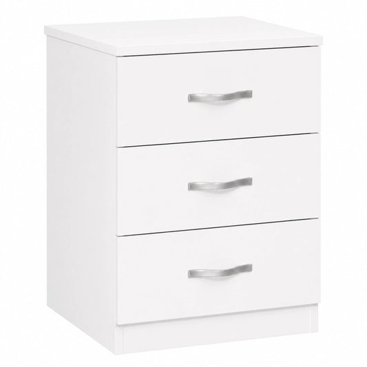 Vida Designs Nachttisch mit 3 Schubladen und Metallgriffen, Riano Serie, weiß