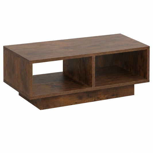 Moderner Couchtisch in Vintage-Holzoptik, Schwarz mit zwei offenen Fächern