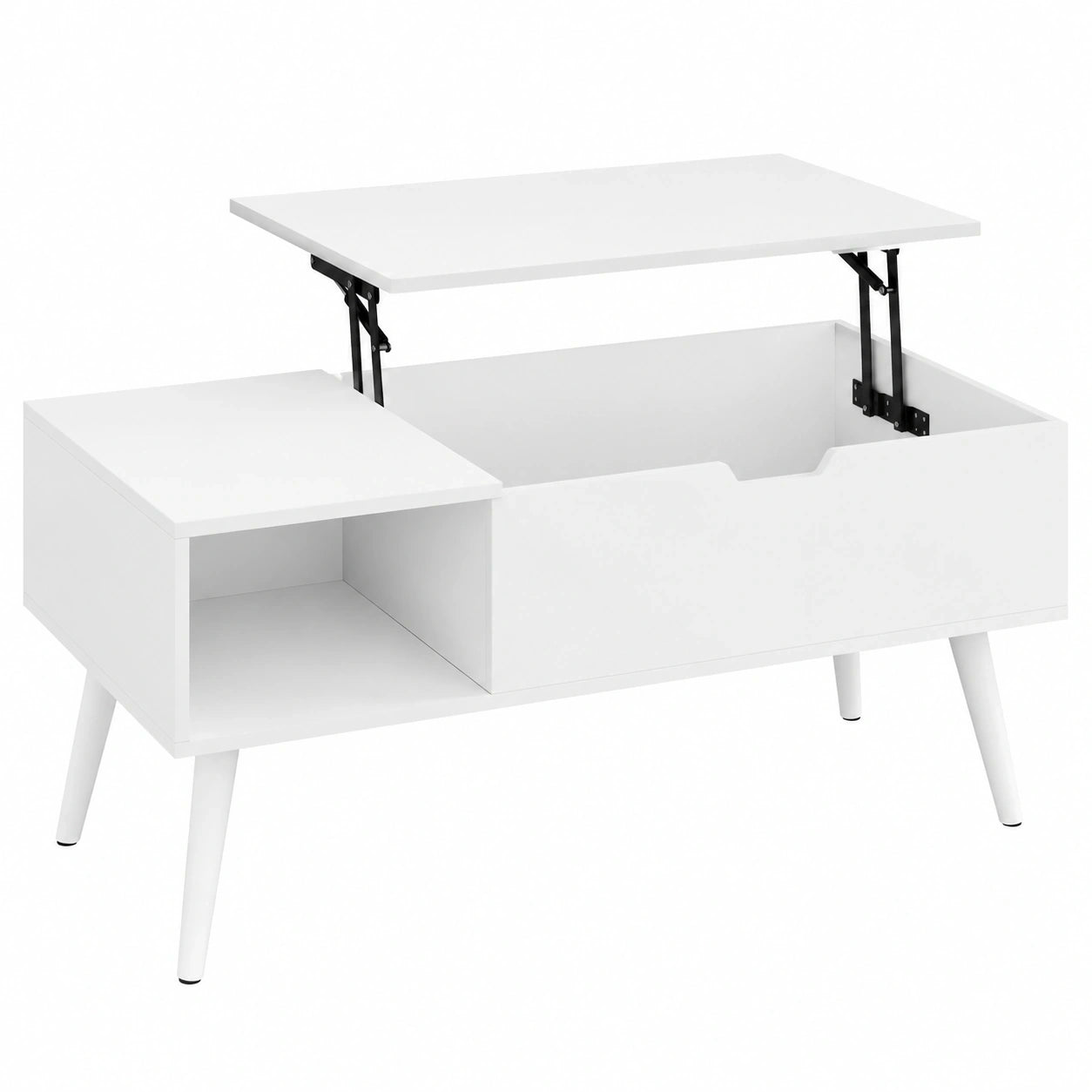 Höhenverstellbarer Couchtisch mit Stauraum, Weiß, 100x(43-57)x50 cm, WOLTU Wohnzimmertisch