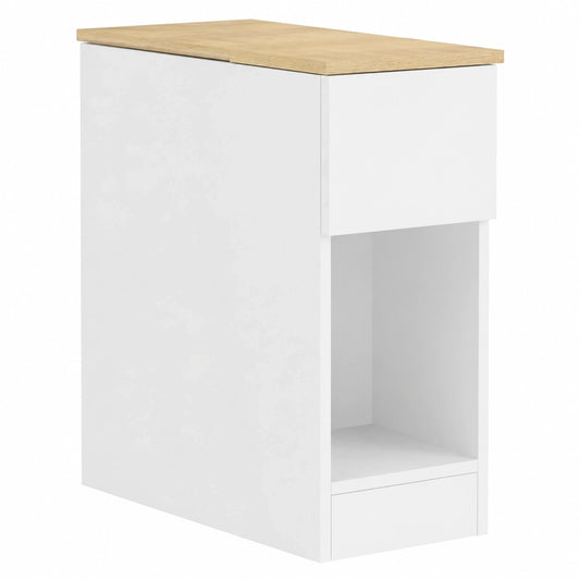 SoBuy Nachttisch mit Stauraumregal, Platzsparendes Design, Schubladen, 25 x 65 x 60 cm, Weiß/Natur