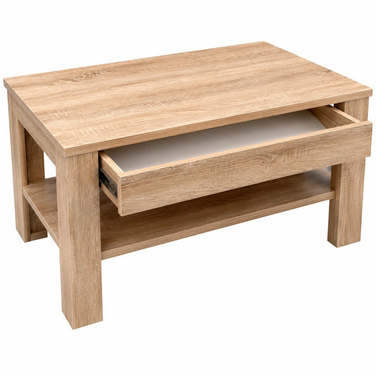 Moderner Wohnzimmertisch mit Schublade aus heller Sonoma Eiche, 100x54x44 cm
