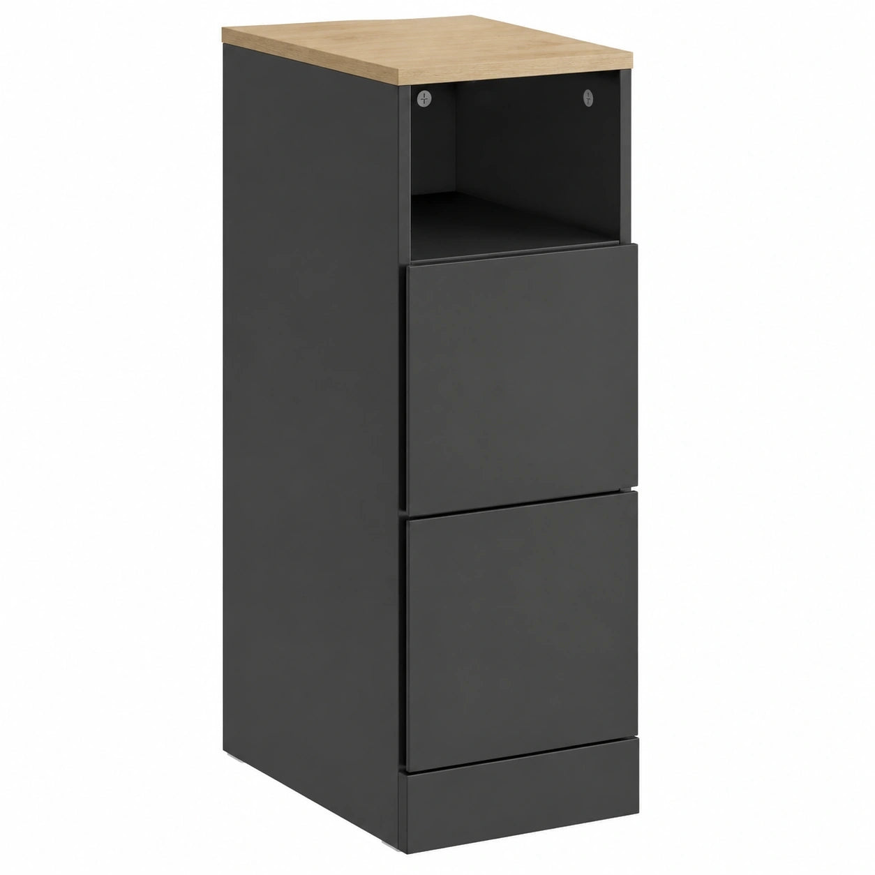 Schmaler Nachttisch mit Schubladen und Ablage, 20x35x60 cm, Schwarz