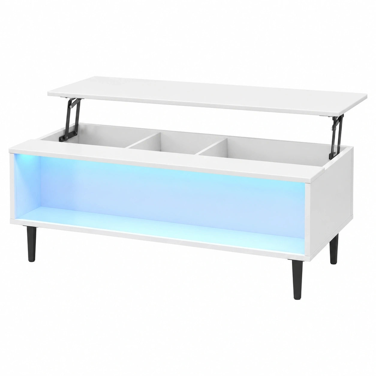 Moderner höhenverstellbarer Couchtisch mit LED-Beleuchtung, Weiß