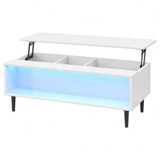 Moderner höhenverstellbarer Couchtisch mit LED-Beleuchtung, Weiß