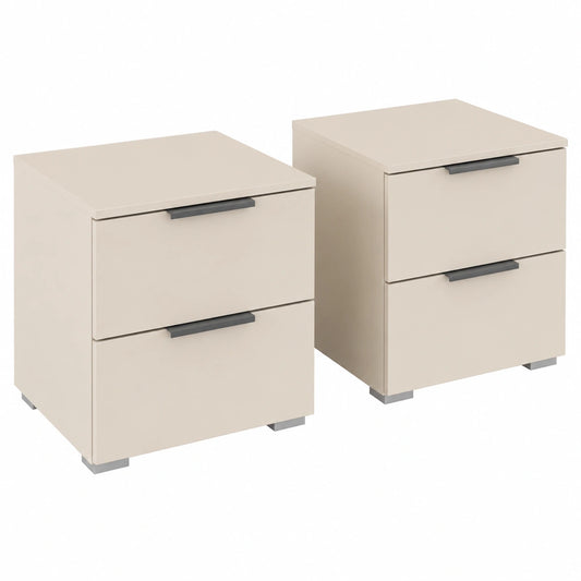 Rauch Möbel Nachttisch-Set Alabama, 2 Schubladen, Soft-Close, Beige mit grauen Griffen, für Schlaf-, Kinder- und Gästezimmer, 40x42x42 cm
