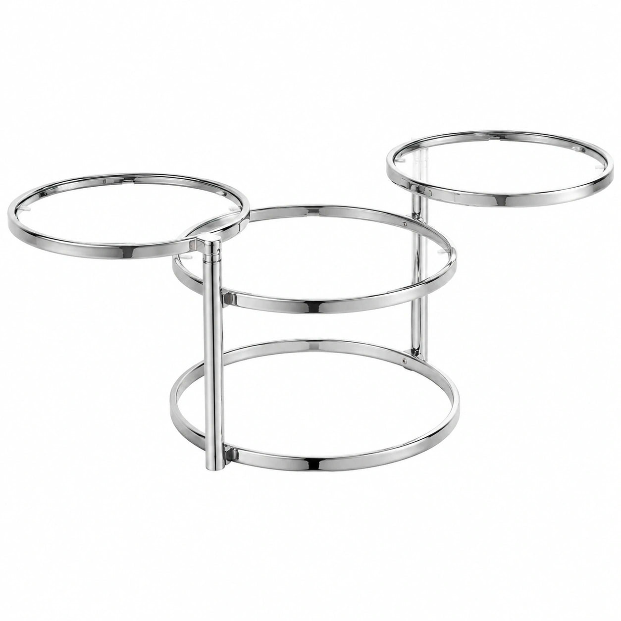 Moderner HAKU Couchtisch aus Chrom und Sicherheitsglas, erweiterbar von 58 bis 140 cm