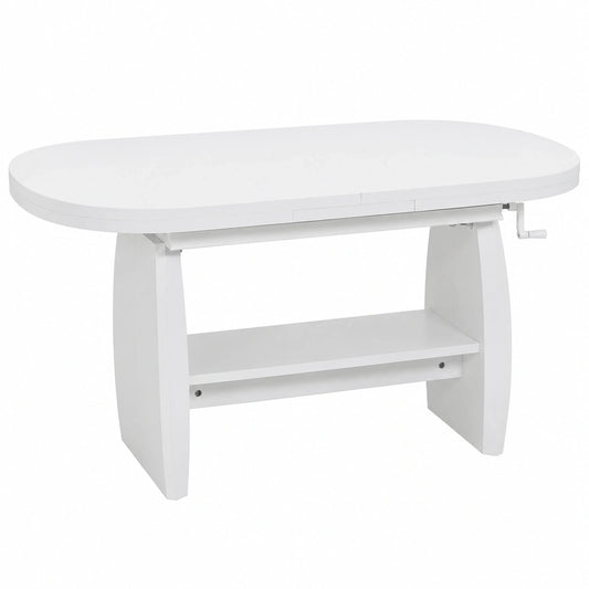 Verstellbarer Funktionscouchtisch Michael in Holzoptik, Weiß Dekor, ausziehbar 90-142 cm, höhenverstellbar 52-62 cm