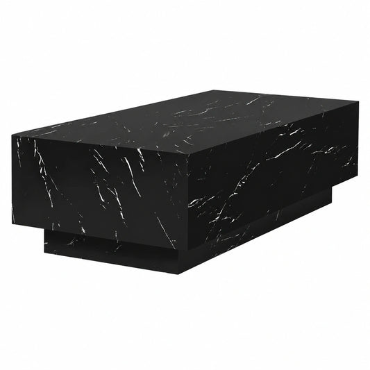 Moderner Couchtisch in schwarzer Marmor-Optik, 120x60x35 cm | Beistelltisch für Wohnzimmer und Schlafzimmer