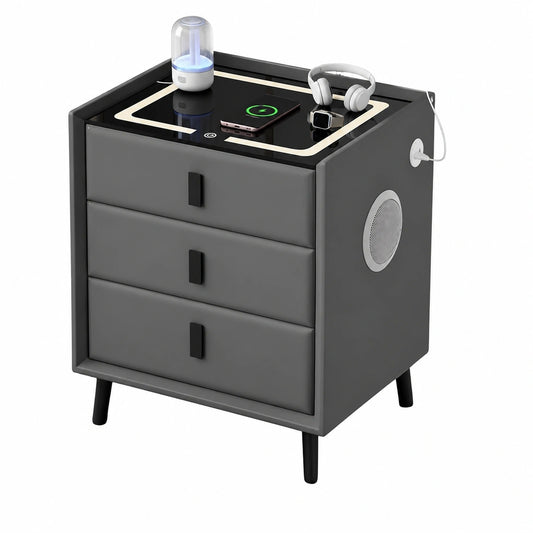 Modernes Nachttisch-Set mit LED, Bluetooth und Kabelloser Ladefunktion
