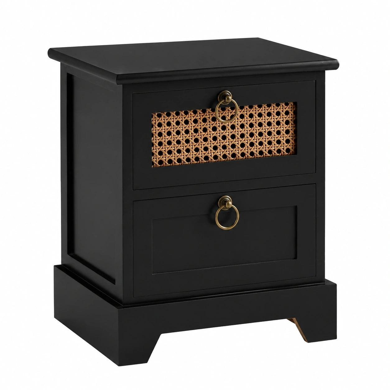 Nachttisch Padma aus Paulownia-Holz mit Wiener Geflecht, Retro-Design in Schwarz
