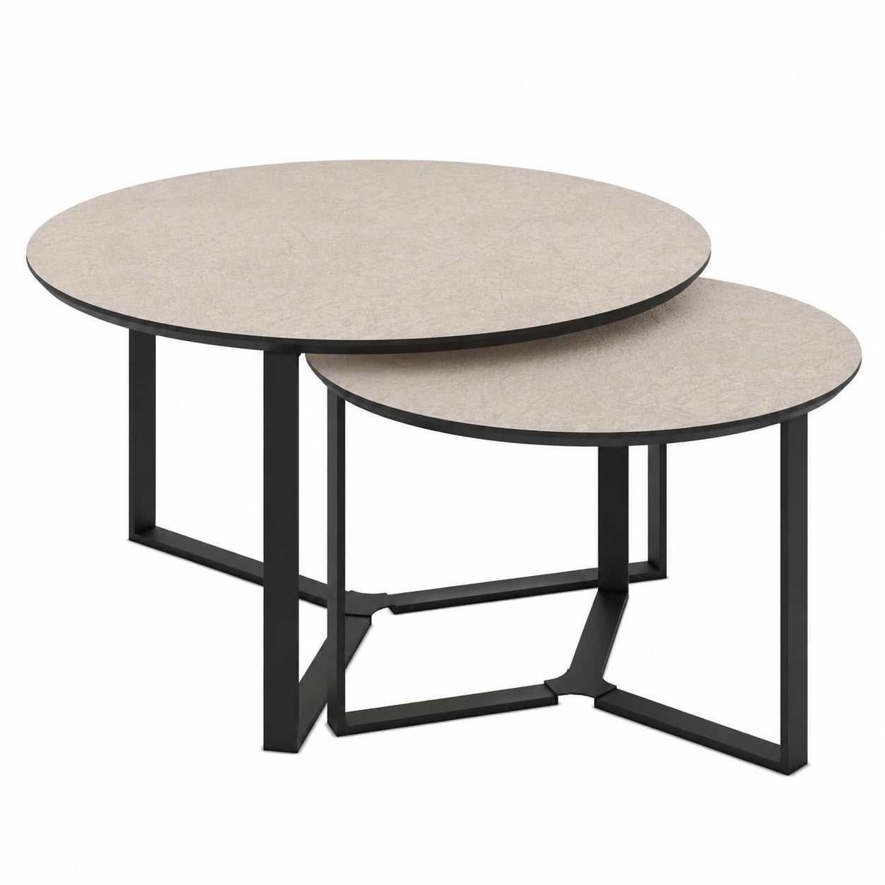 Hela 2er Set Couchtische mit Steinstruktur, Cashmere, rechteckigem Metallgestell, Ø 80+60cm