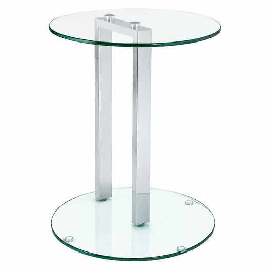 Moderner runder Beistelltisch aus Chrom und Sicherheitsglas, 50 cm hoch