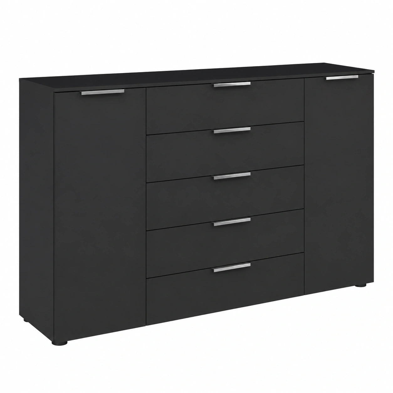 Rauch Möbel Flipp Kommode Schwarz, 2 Türen & 5 Schubladen, Softclose, 160 cm, Mehrzweck-Schrank für Schlafzimmer, Kinderzimmer, Flur