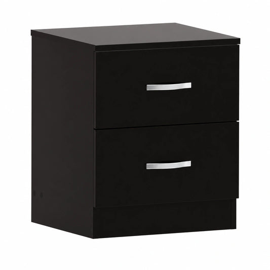Vida Designs Nachttisch mit 2 Schubladen, Schwarz, Metallgriffe, Anti-Verbiegen Unterstützung, 56x40x36 cm