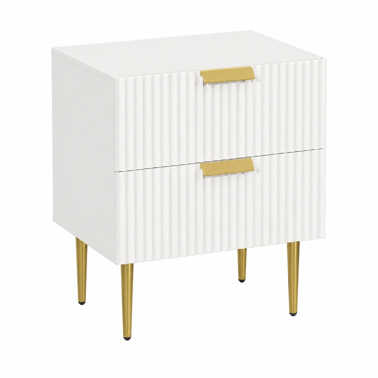 Moderner Weißer Nachttisch mit Goldenen Beinen und 2 Schubladen, Kompakte Größe 50x40x60cm, Geeignet für Schlafzimmer und Wohnzimmer