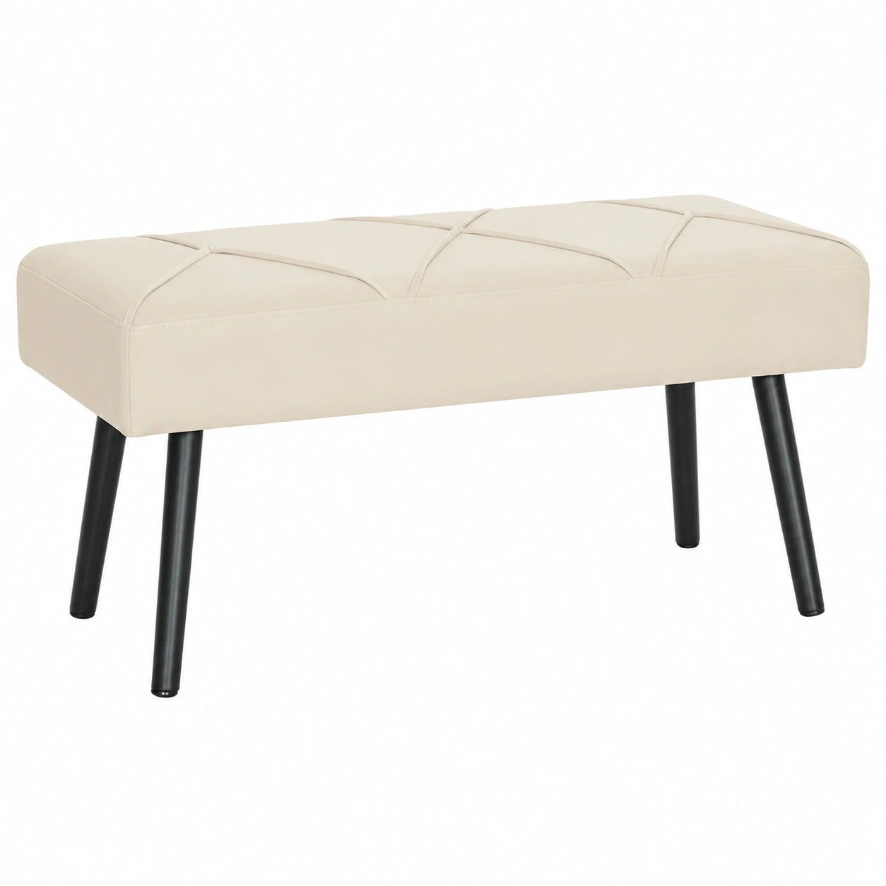 HOMCOM Modernes Sitzhocker mit Polsterung, Nachttisch, Stahlbeine, bis 120 kg, für Wohnzimmer und Flur, 100x36x45 cm, Cremeweiß