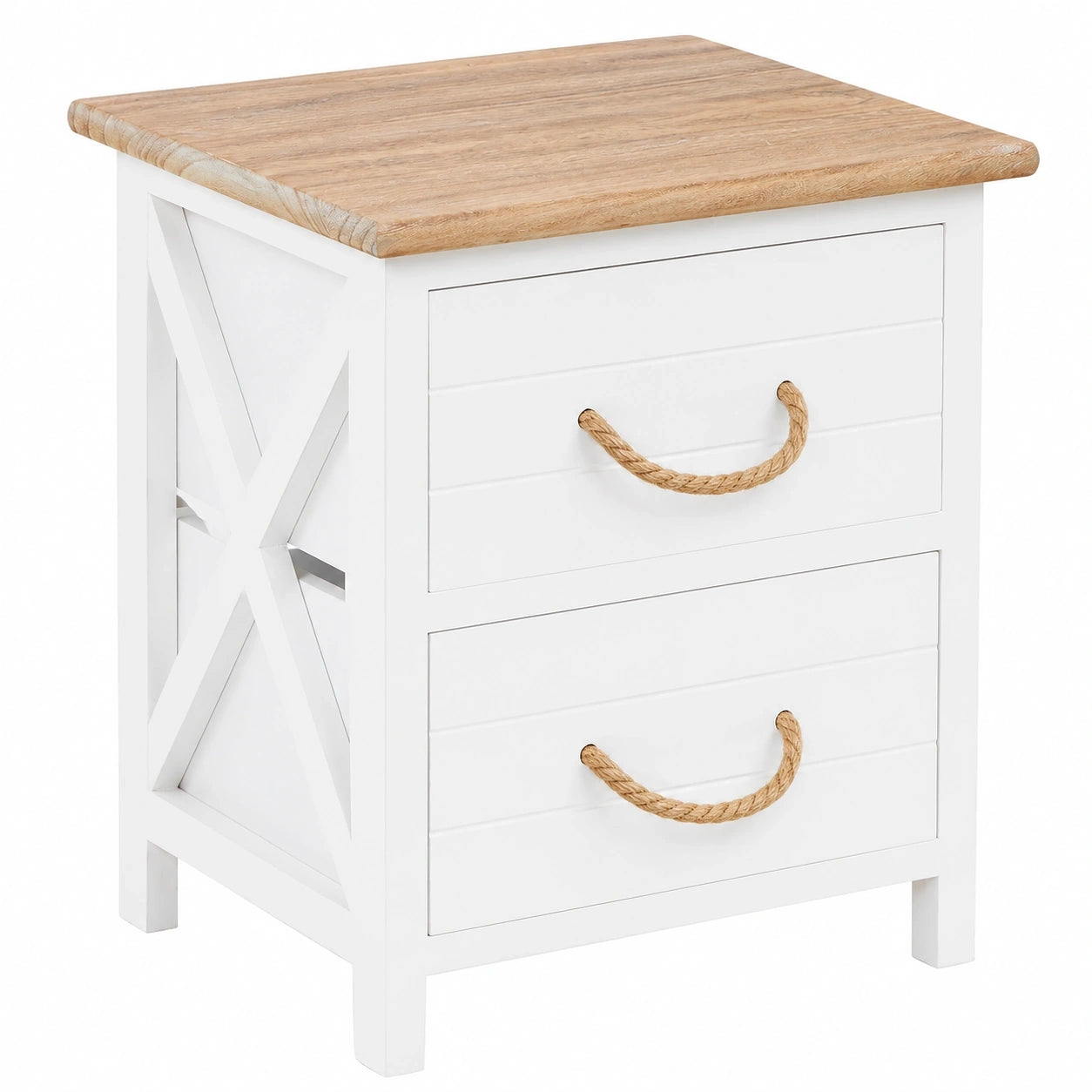 CARO-Möbel Nachttisch Perugia im Vintage Shabby Chic, Weiß mit 2 Schubladen