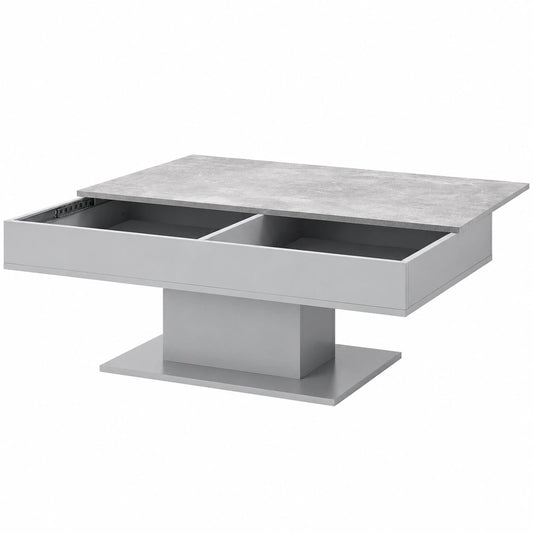 Rechteckiger Couchtisch Lünen mit Stauraum und ausziehbarer Tischplatte in Betonoptik, 2 Ablagefächer, 40 x 110 x 60 cm, Grau