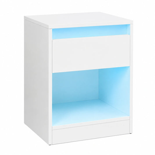 VASAGLE Beistelltisch mit LED-Licht, USB-Anschlüssen und Steckdosen, Nachttisch mit Schublade, modern, für Schlafzimmer und Wohnzimmer, wolkenweiß