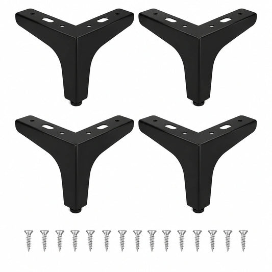 QWORK® 4er Set Schwarze Metall-Möbelfüße, 10cm, Ideal für Schränke, TV-Schränke und Nachttische, Tragkraft bis 800kg, Schrauben Inklusive